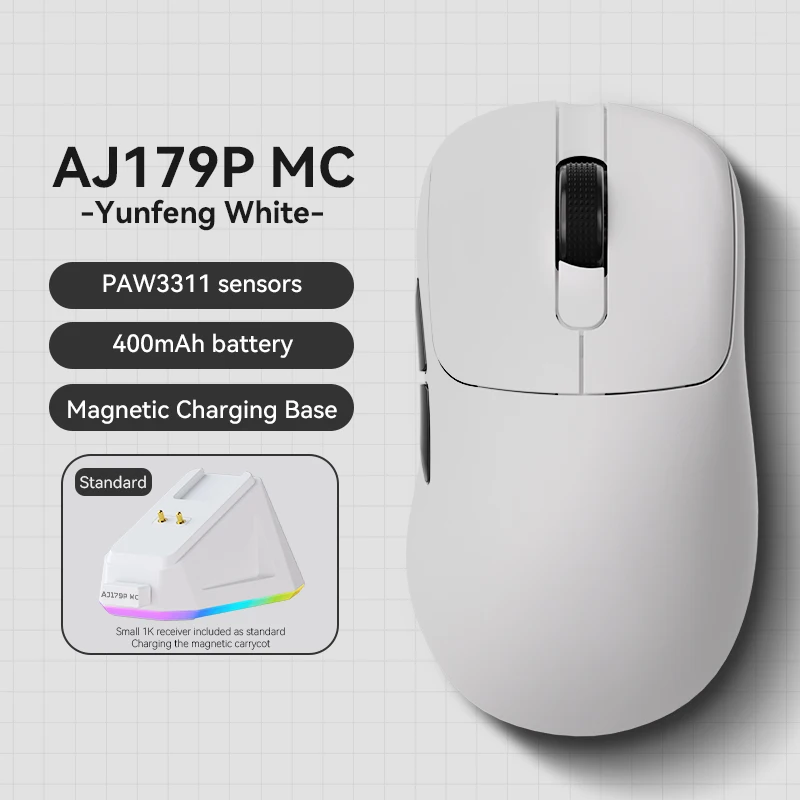 AJAZZ AJ179 APEX gamingmuis met kleurenschermdock, magnetisch opladen, 8000 Hz hoogfrequente /, tri-mode (PAW3950) rechtshandig