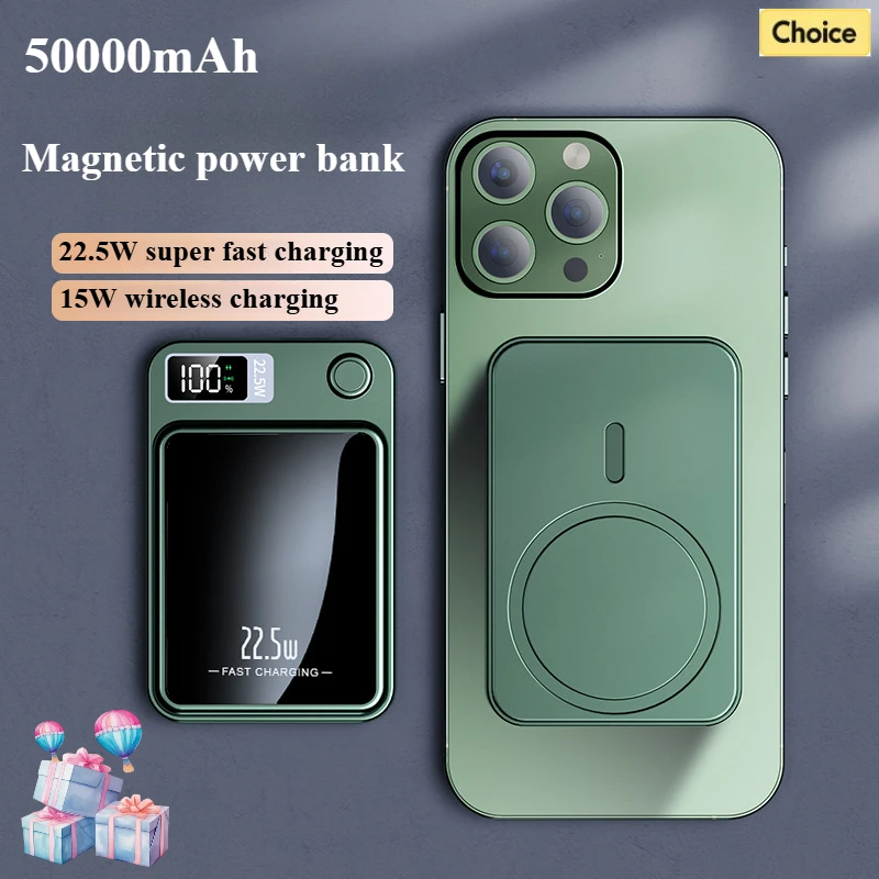 

Magnetic Power Bank 50000mAh for Magsafe Wireless Fast Charging External Battery Charger Cases Power Supply for iphone Samsung