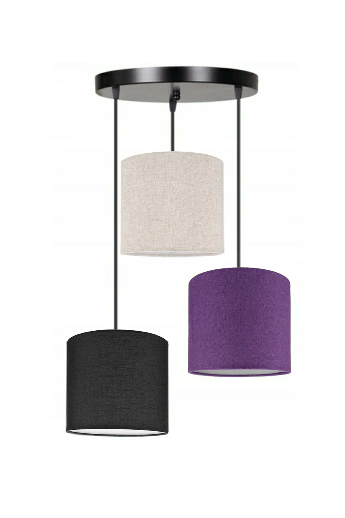 

3 Heads Black Cream Purple Cylinder Fabric Lampshade Pendant Lamp Chandelier Modern Decorative Design For Home Hotel Office Use