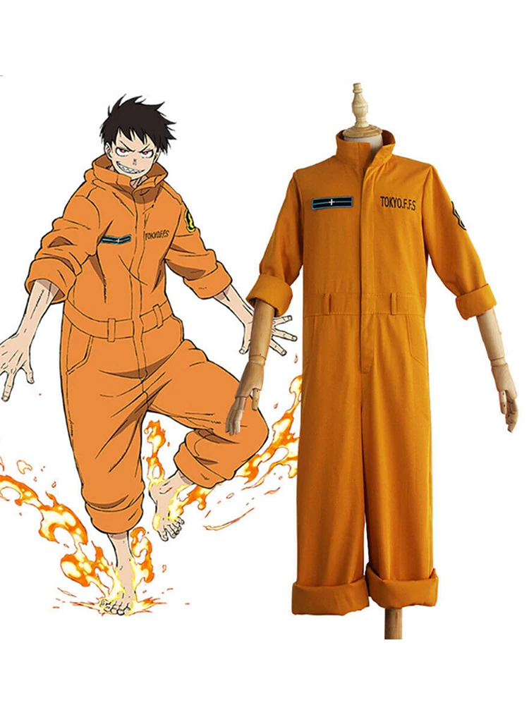 Anime Vuurkracht Shinra Kusakabe Cosplay Kostuum Jumpsuit Jumpsuit Oranje Team Uniform Pak Arthur Boyle Man Halloween Kostuum