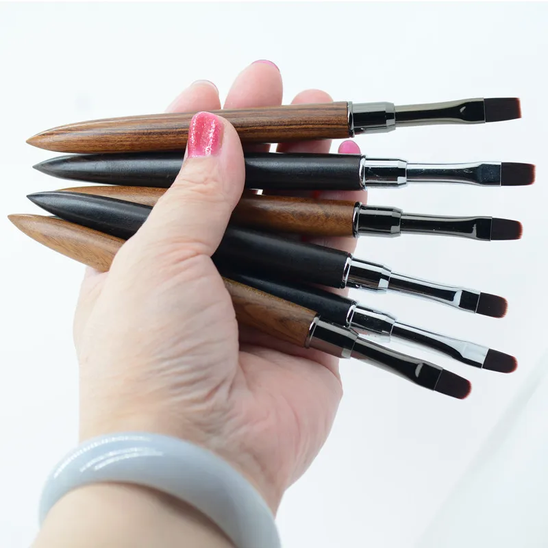 

1PC Acrylic Nail Brush Pen for Powder Manicure Round Wood Handle Gel Builder Brushes