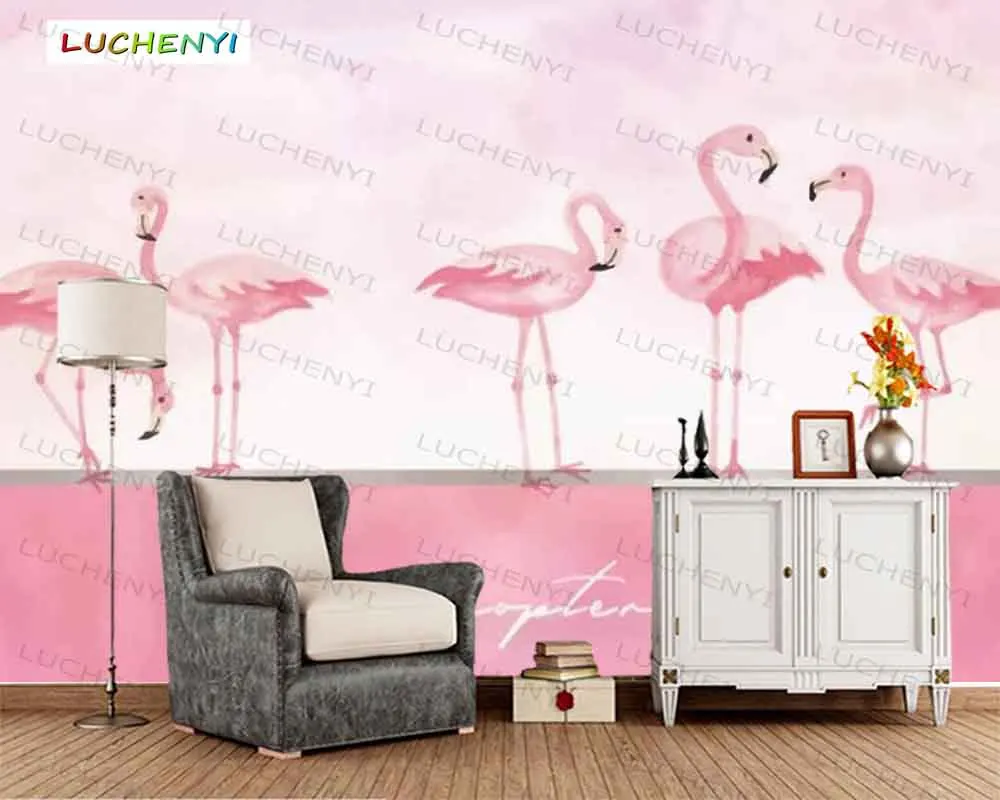 

Papel de parede custom pink flamingo 3d wallpaper mural, living room tv wall bedroom wallpaper home decor