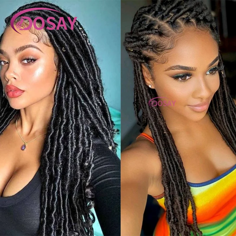 40 Zoll schwarze synthetische Box geflochtene Vollspitzeperücke vordere Zöpfe Perücke mit Babyhaar senegalesische Twist Looped Braid Perücke