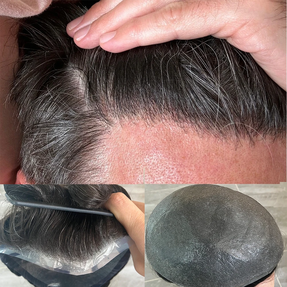 #1B10 Men Toupee 80% Density 0.02mm Ultra Thin Skin Base Human Hair System Natural Hairline Prosthesis Unit Invisible Free Part