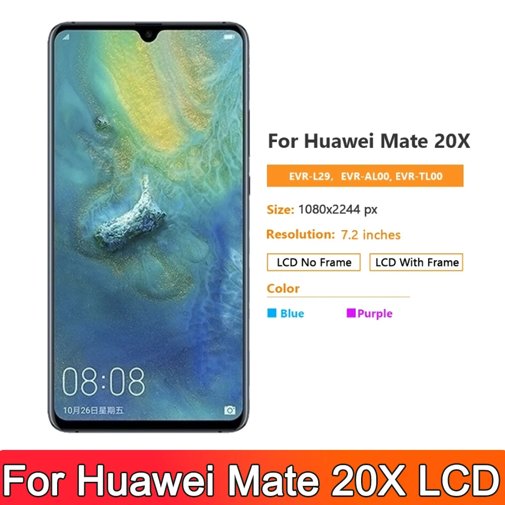 For HUAWEI 7.2\'\'Mate 20X For Mate 20 X EVR-L29 AL00 TL00 LCD Display Touch Screen Digitizer Assembly Replacement