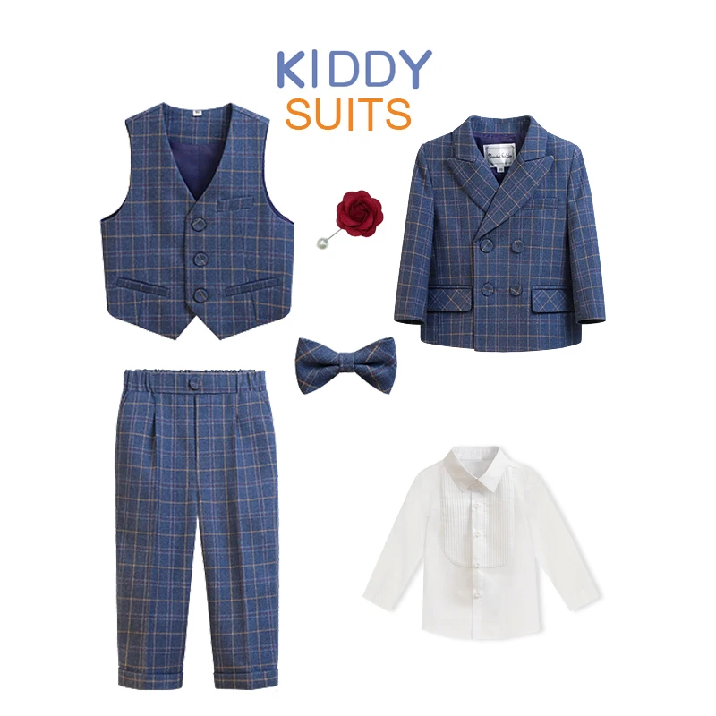 

Children Boys Wedding Suit Kid Boy Elegant Formal Lattice Outfit Set 2-14 Y Teen Boy Slim Fit Suit Evening Party Dress Costume