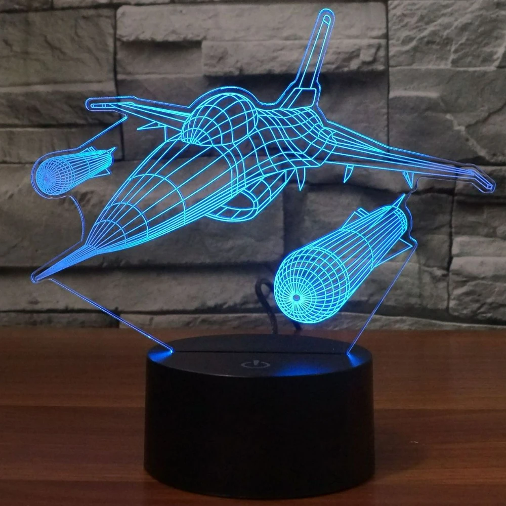 Nighdn Warcraft Fighter Jet Plane 3D Illusion Lamp Aircraft Airplane Night Light Bedroom Decor regali di natale per uomo ragazzi bambini