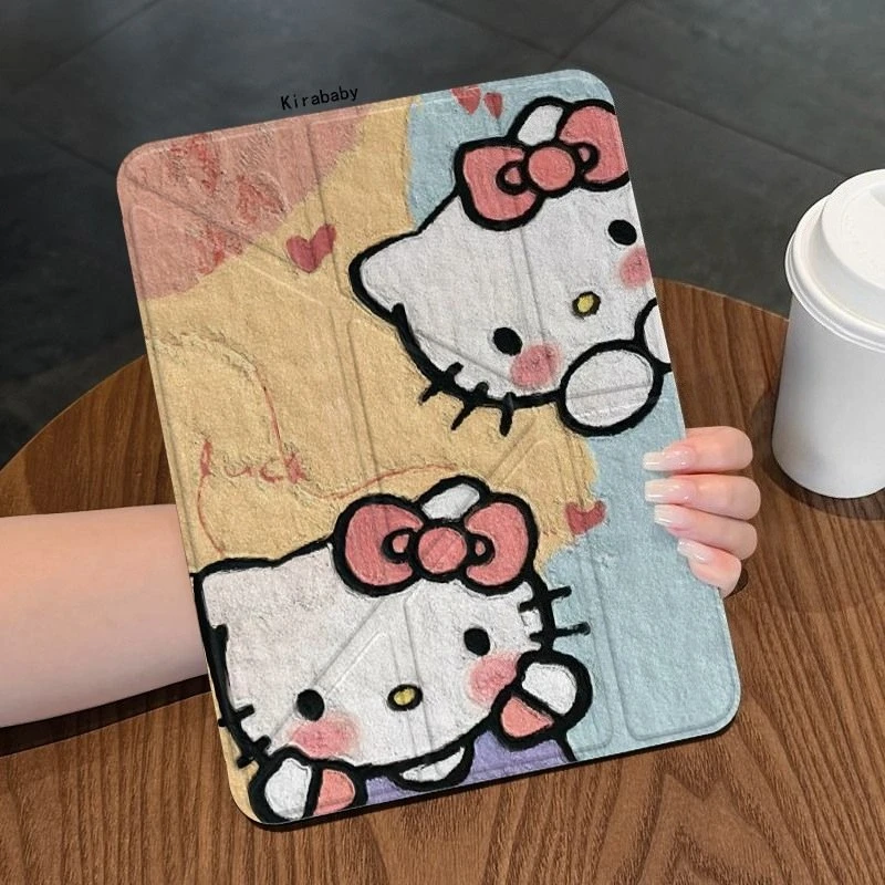

Cute Hello Kitty Tablet Cover for IPad Air7 Pro 11 10Gen 10.9in Air4 5 Mini4/5/6/7 8.3in 8/9th 3+Y Fold Double Side Printed Case