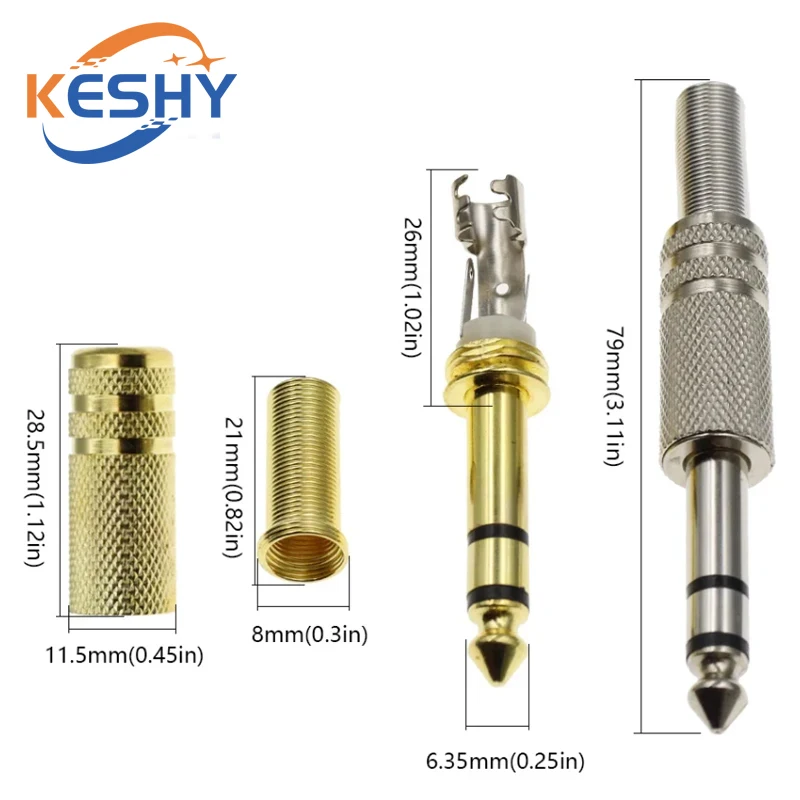 6.35mm/6.5mm 2Pole Mono Amplifier Plug 6.35 Stereo Metal Microphone jack plug-in Audio Connector for KTV Gilding