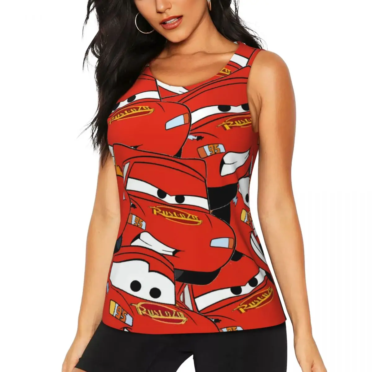 Custom Lightning McQueen Collage Cartoon Yoga Shirt Women's Workout Gym Tank Tops