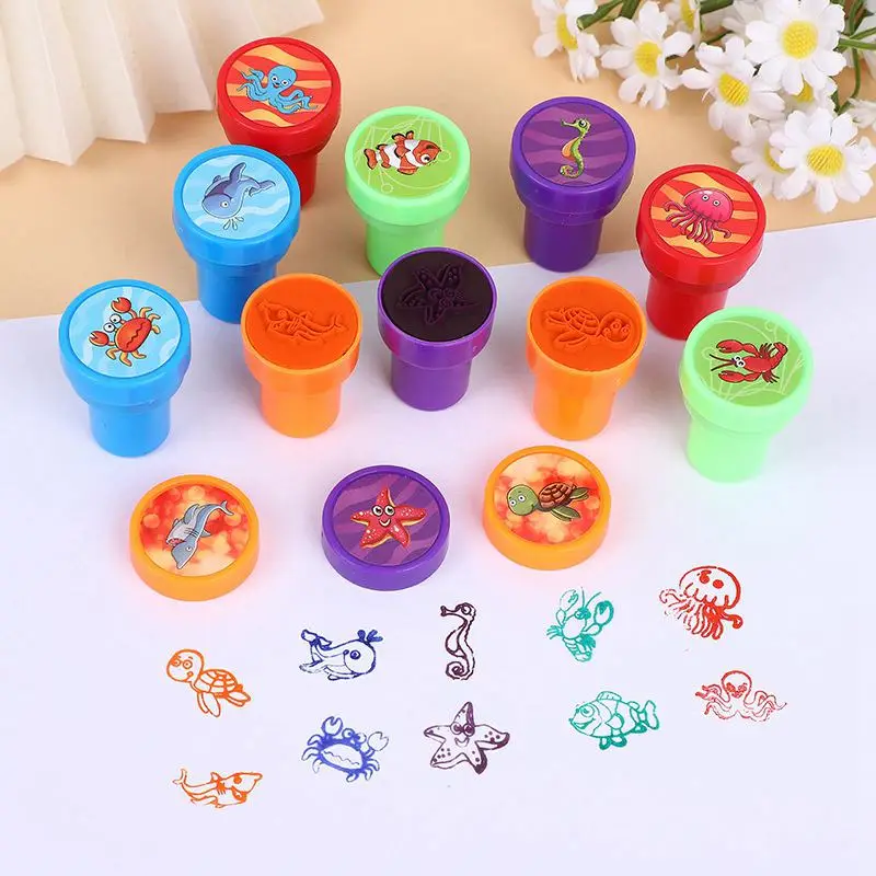 12/24pcs Cartoon Animal Fruit Children Toy Self-ink Stamps School Prize Gift Kids Birthday Party Favors Goodie Bag Pinata Filler