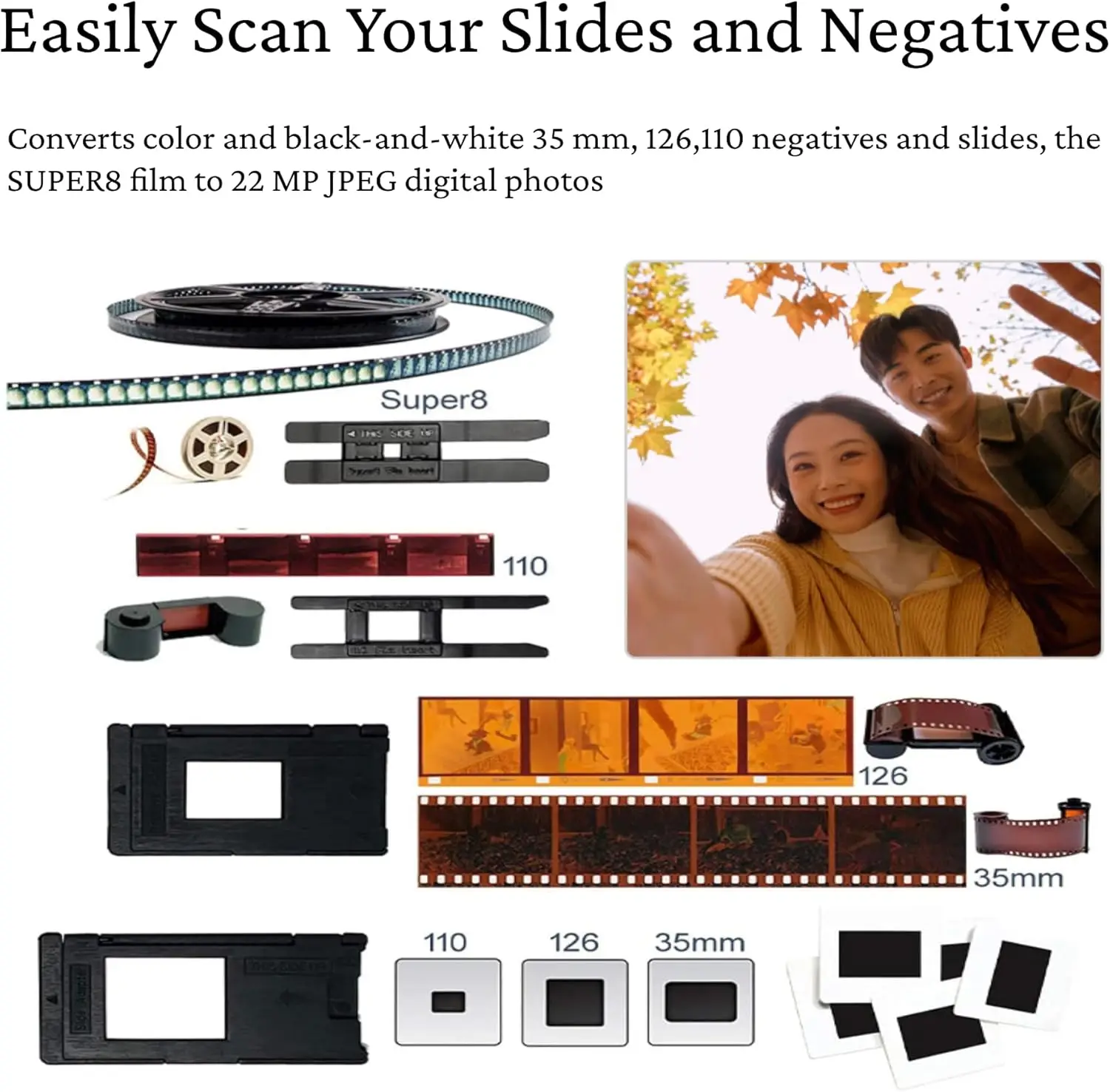 Negative Film Scanner 35mm 135mm Slide Film Converter Photo Digital Image Viewer with 2.4