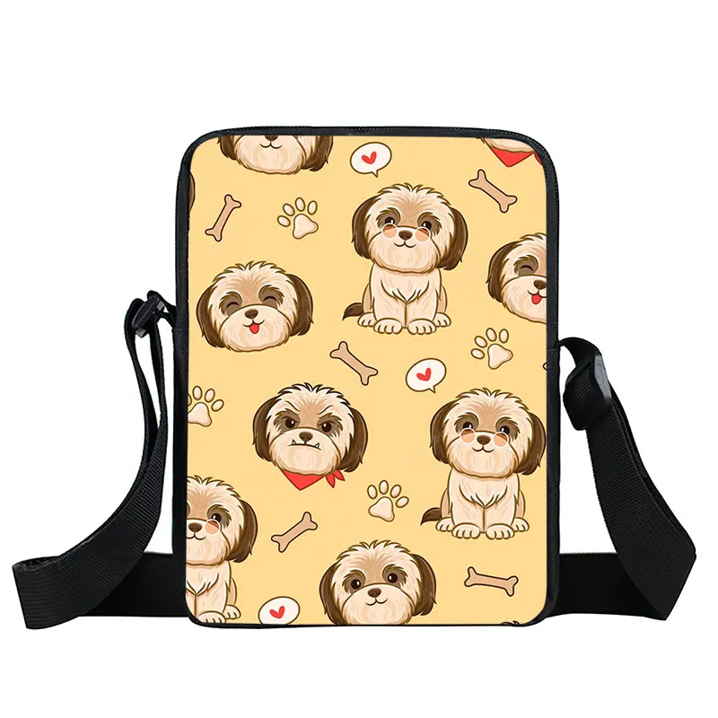 Cão bonito Imprimir Crossbody Bag Bolsa Das Mulheres Shih Tzu Saco Do Mensageiro Do Cão Sacos Pequenos Satchel Bichon Frise/maltês Saco De Livro De Ombro Do Cão