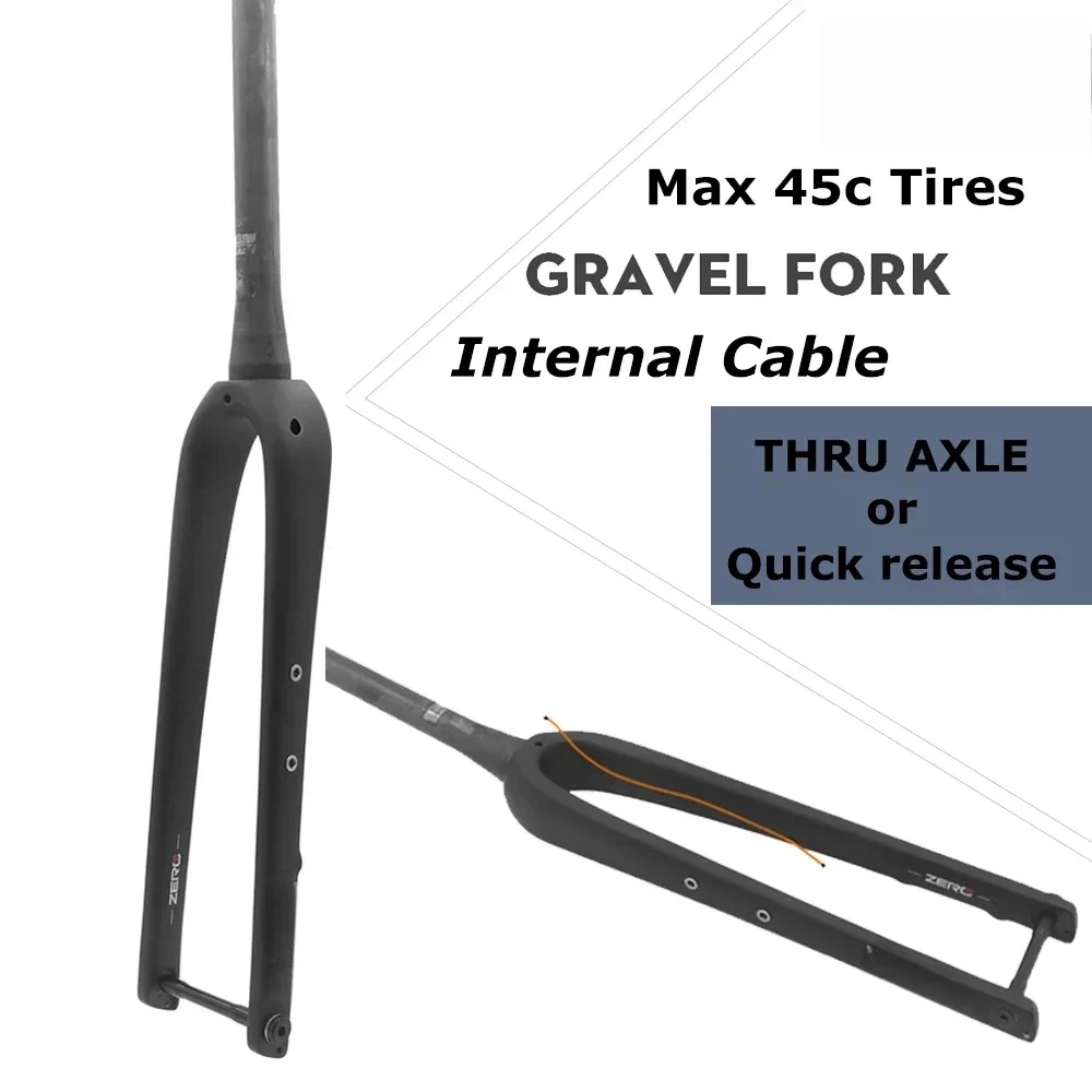 

Gravel Carbon Fork Internal Cable Routing 700x45c Tire Clearance 12x100mm Thru-Axle or QR Straight Tapered Steerer