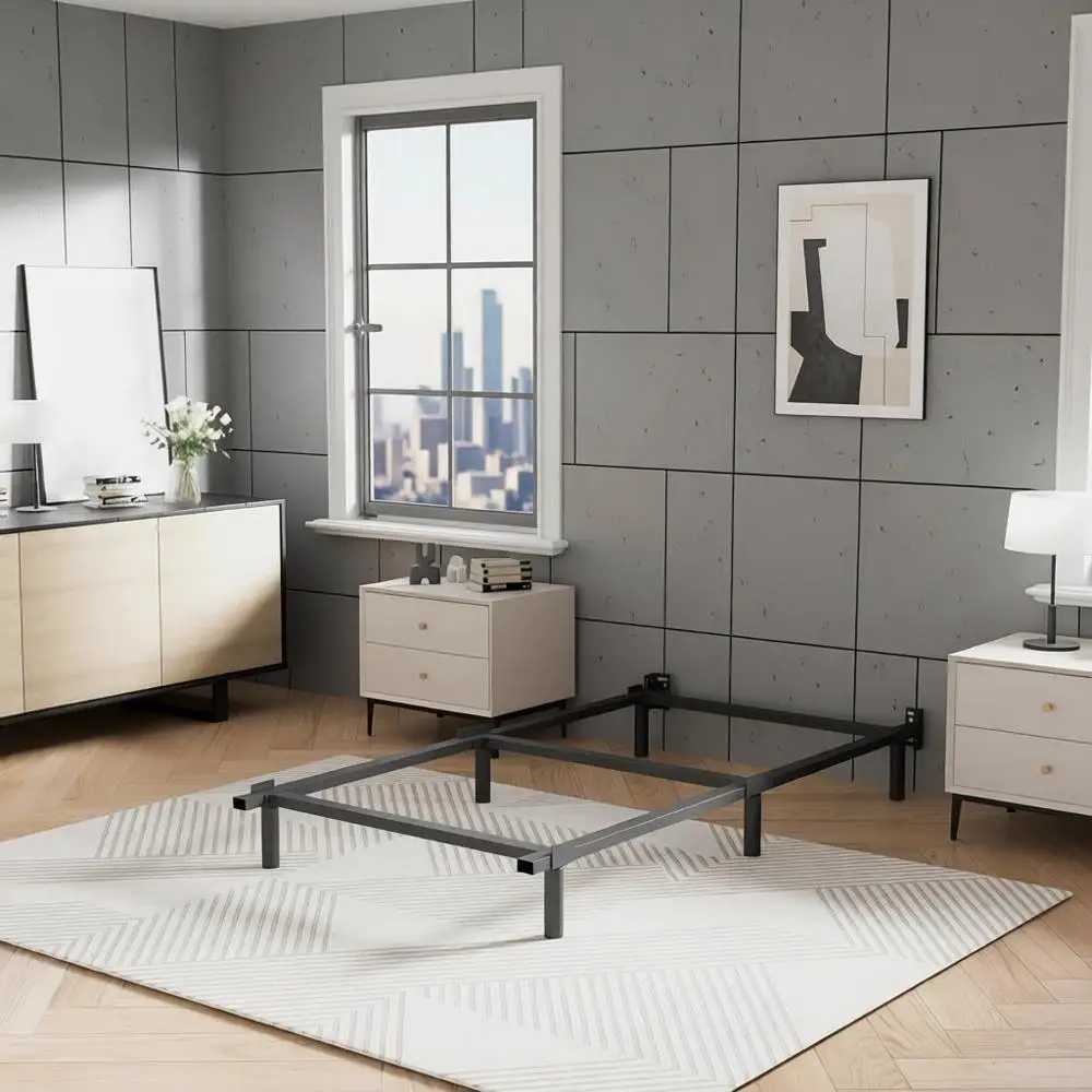 

Металлическая кровать Twin XL с высоким основанием, 6 опорными ножками, бесшумная, простая сборка, черная.
