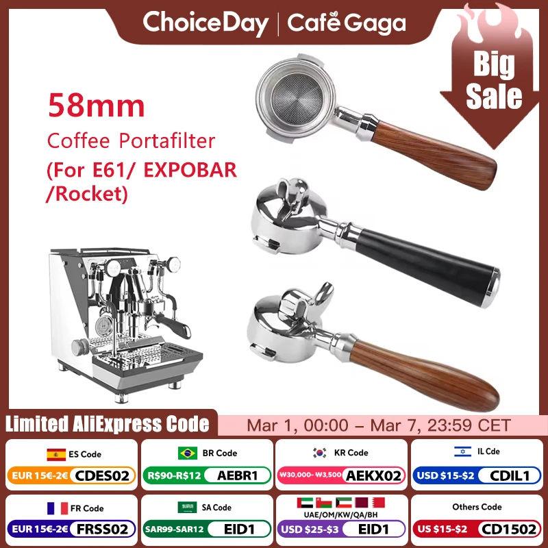 

58MM Coffee Bottomless Portafilter For Expobar E61 Coffee Machine Replacement Filter Basket Barista Accessories Coffee Tools