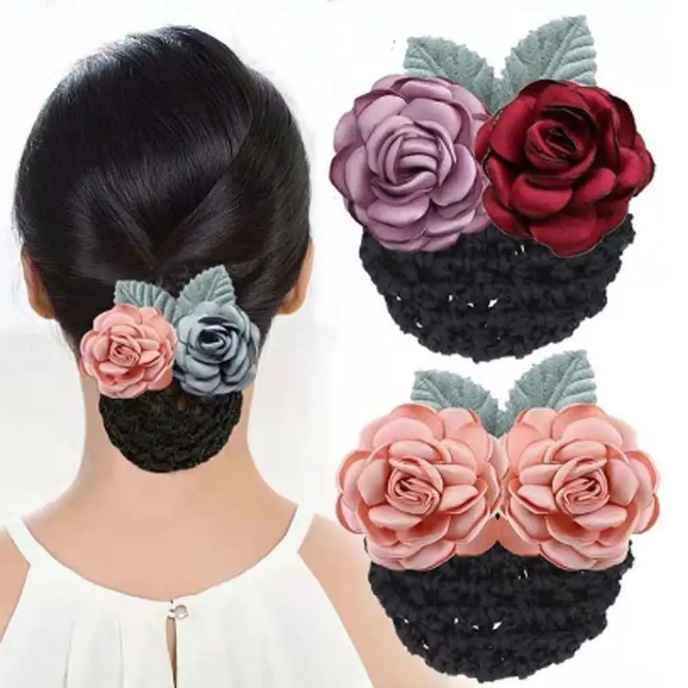 Snood Hairnet Flower Hair Bun Holder Covers Hair Headdress Flower Hair Accessories Hair Net Detachable French Hair Clip