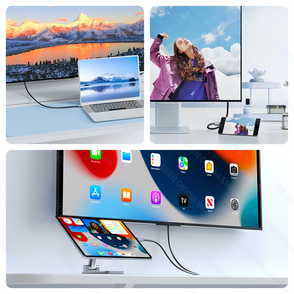 RAGEER 4K@60Hz/4K@30H 타입-C to HDMI 비디오 케이블 단방향 타입-C to HDMI 케이블 다중 기기용 금도금 커넥터