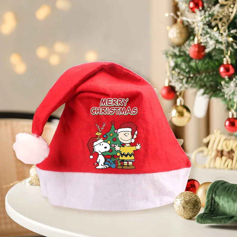 Snoopy Santa Hats Non-woven Fabric Red Xmas Cap Adults Unisex Christmas Dress-up New Year's Party Decor Cosplay Kid Holiday Gift