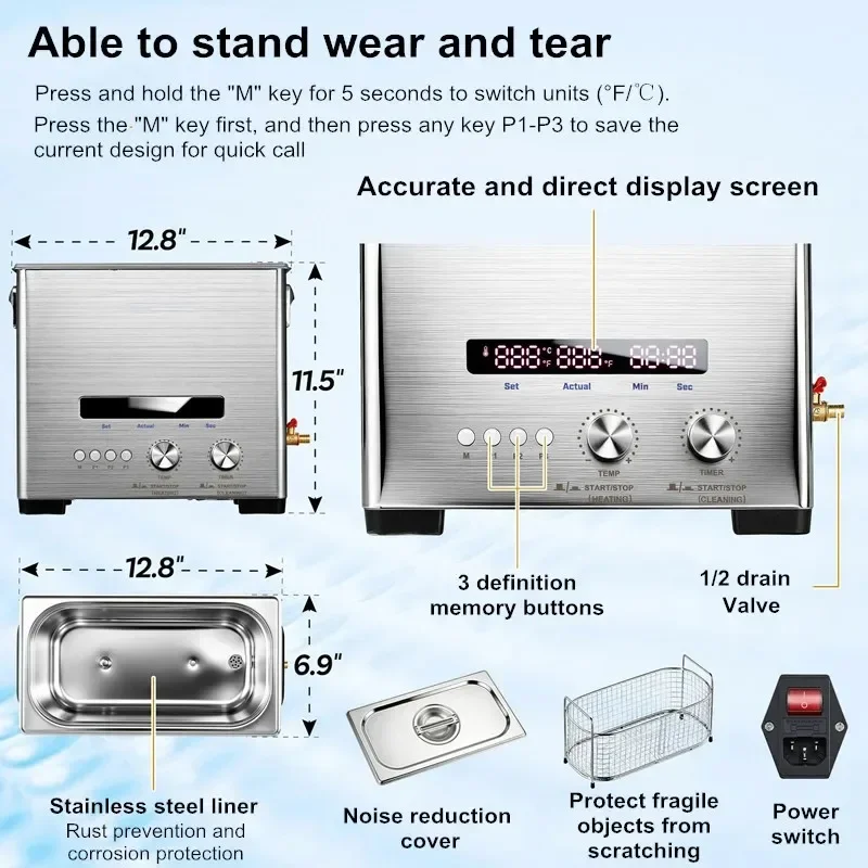 6L Compact 40KHZ Ultrasonic Cleaner,Heater Included,Professional For Glasses Watches Jewelry Metal Parts Home Workshop Use