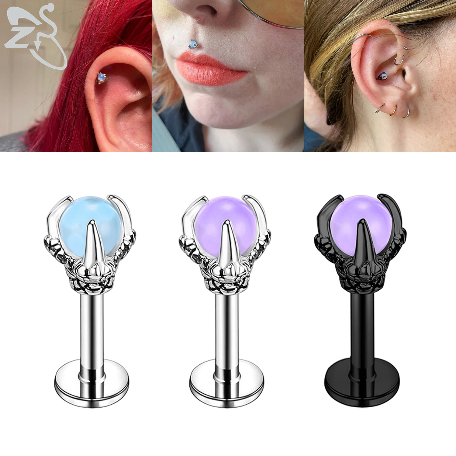 

ZS 1 PC Dragon Claws Opalite Labret Ring 16G Stainless Steel Lip Stud Monroe Cartilage Tragus Helix Conch Piercings Jewelry 6MM