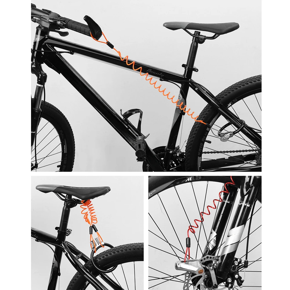 Bike Spring Cable Lock Anti-Theft Rope Alarm Disc Lock Bicycle Security Reminder Motorcycle Theft Protection 120-150cm view 5
