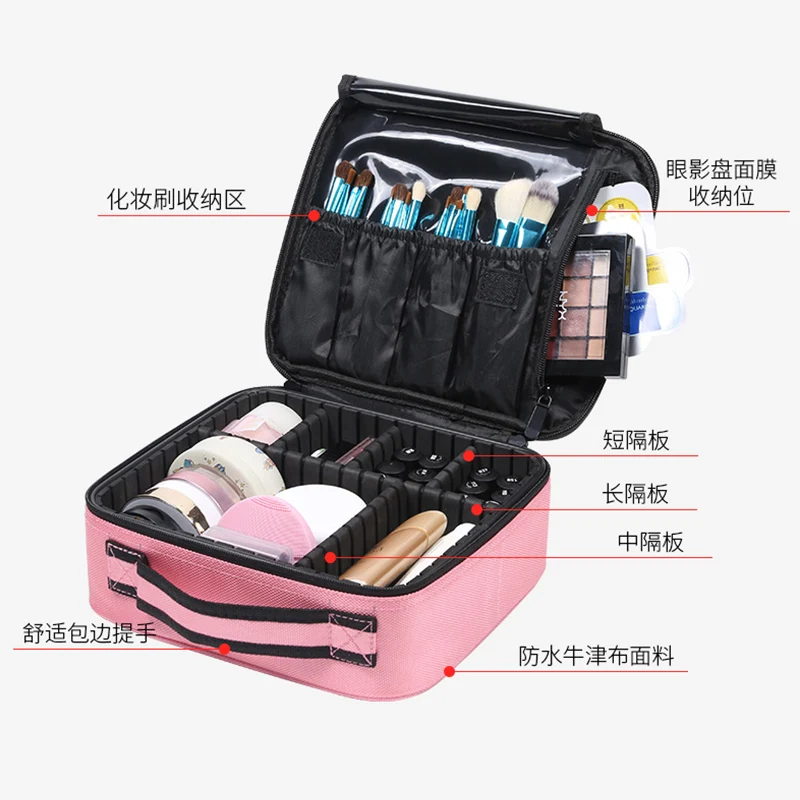 Cosmetic Cases Women Portable Zipper Make Up Handbags Organizer Storage Boxes Oxford Interior Compartment Beauty Makeup Bags