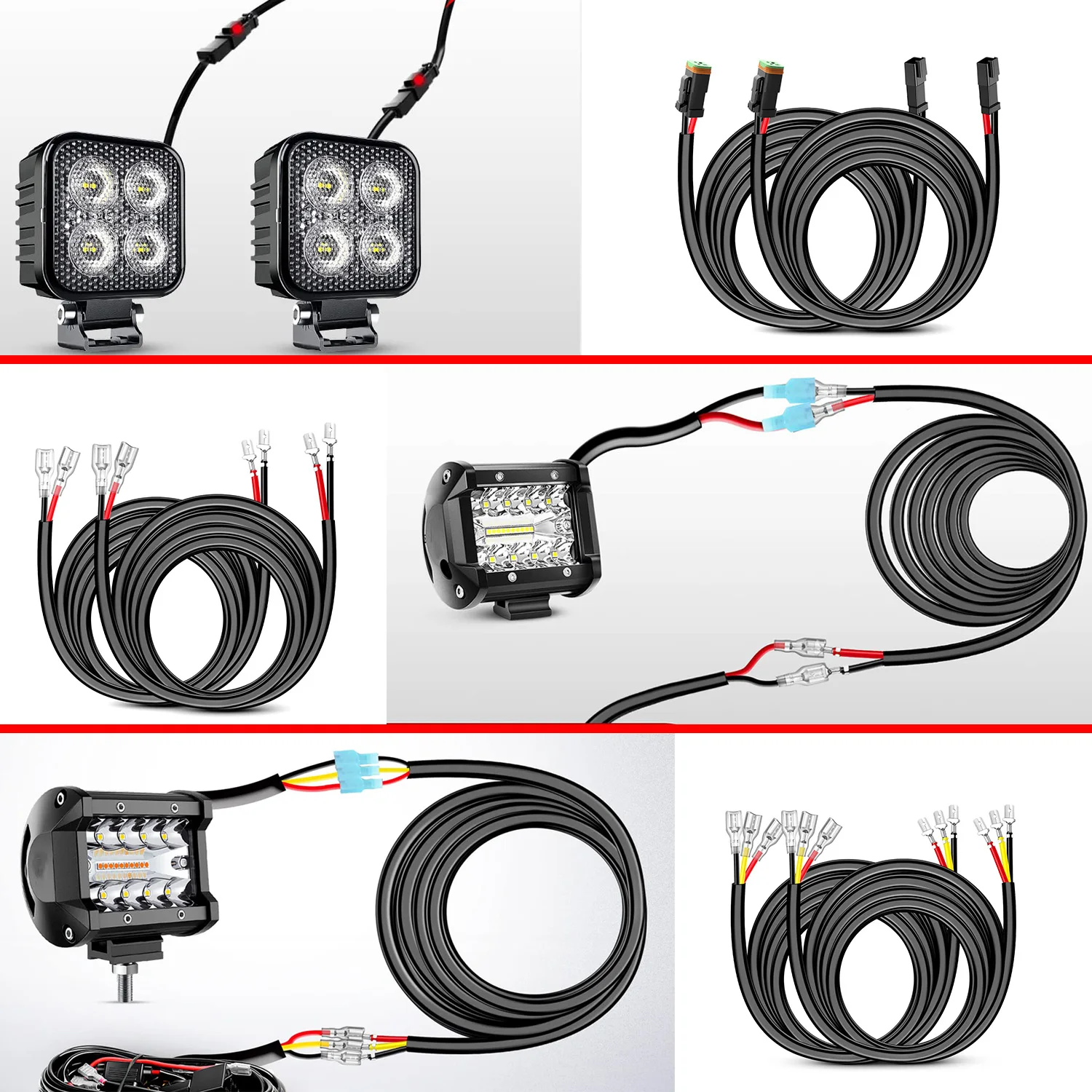 LED Light Bar Wiring Harness Switch Extension cable Kit, Extended 2-pin Socket DT Connector Wire Cord for Offroad LED Light Bar