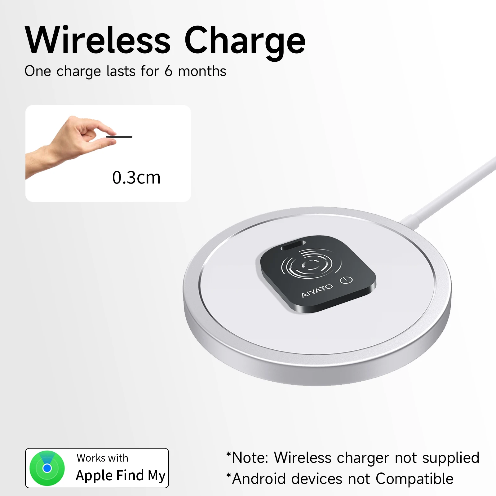 ペット用ミニ Bluetooth ウォレット トラッカー カード ワイヤレス充電は Apple Find My で動作します (iOS のみ) IP68 防水アイテム トラッカー