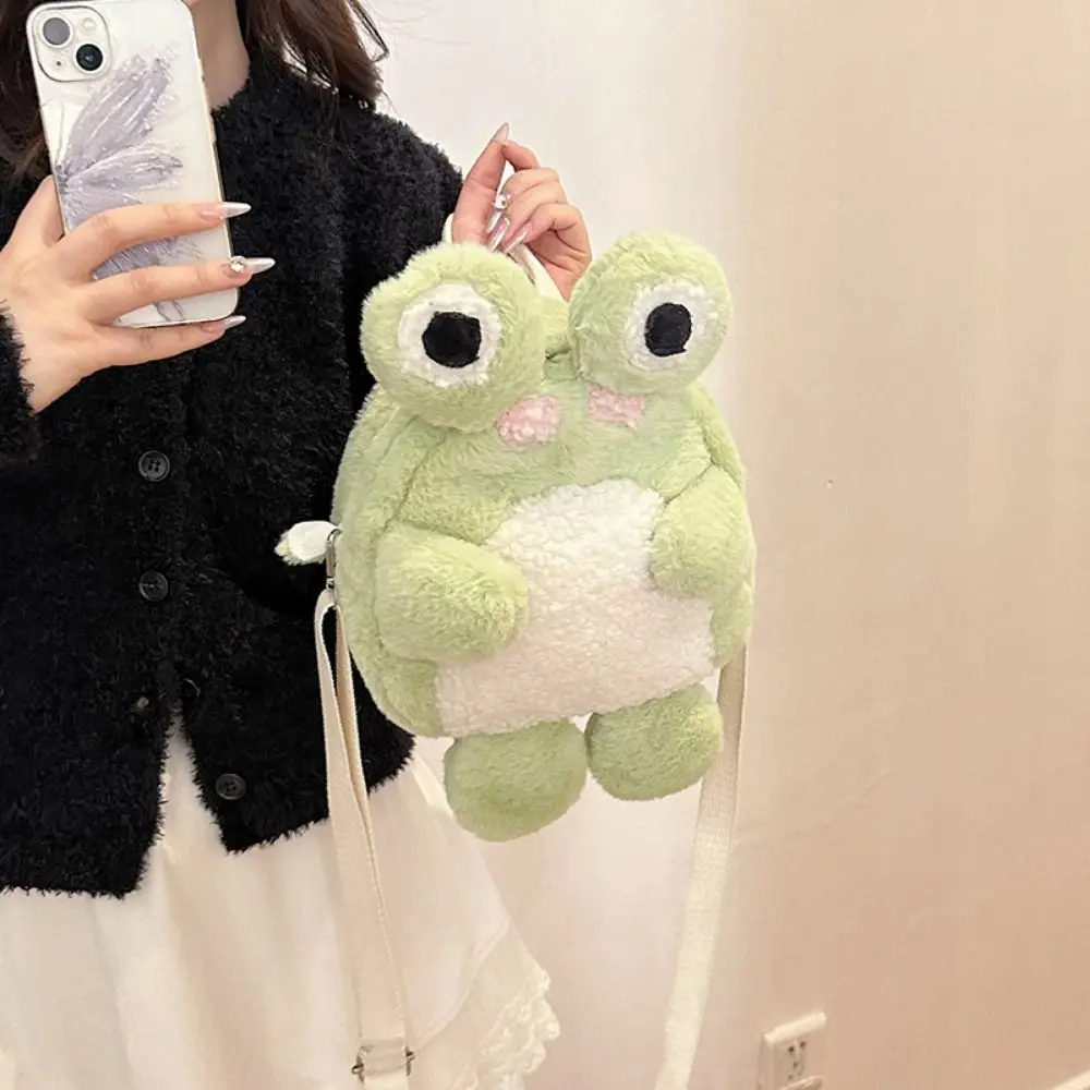 Zaino in peluche rana cartone animato 3D Moda Kawaii Y2K Borsa da scuola rana per bambini Borsa a tracolla rana animale creativa di grande capacità