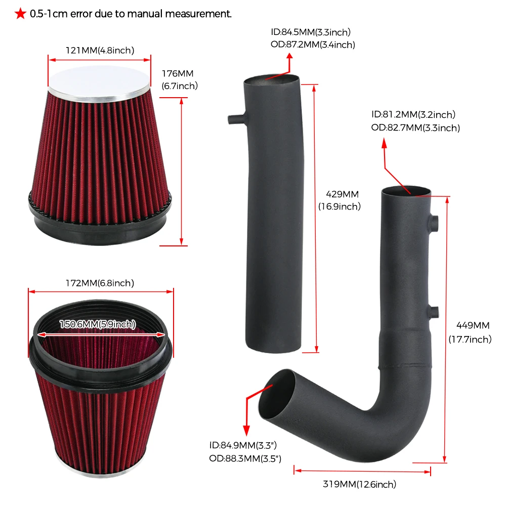 Cold Air Intake Kit w/ Filter & Heat Shield Air Intake System Kit For 2011-2020 Charger/Challenger/300 3.6 V6