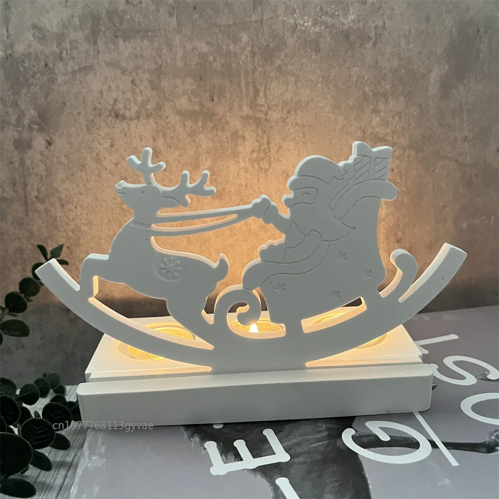 Santa Claus Pull Christmas Sled Plugin Decoration Candle Holder Silicone Mould DIY Pouring Cement Concrete Gypsum Silicone Mold