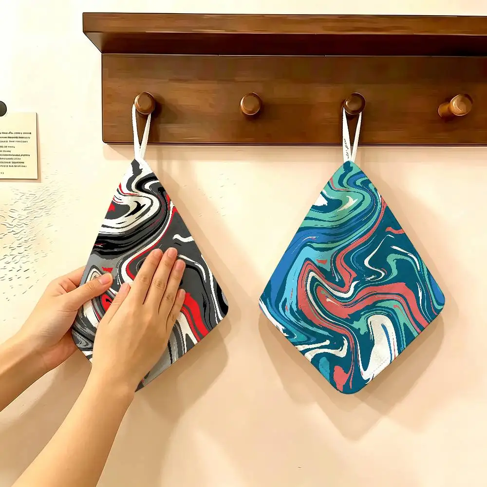 Black and White Strata Liquid Hanging Polyester Cotton Towel, Reusable Hand Wiping Cloth, Wear Resistant for Home Kitchen Sink