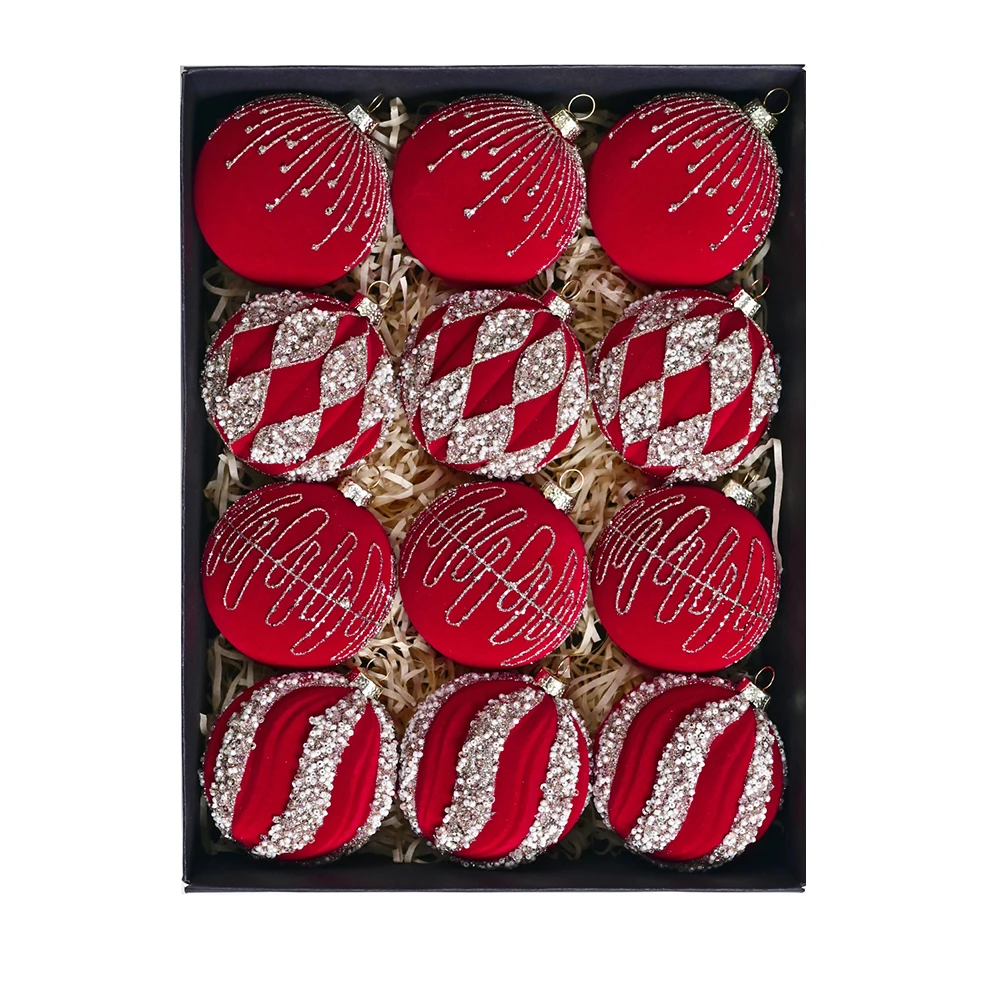 

12 шт., 8 см, набор елочных шаров с блестящими украшениями для праздничного украшения и улучшения праздничной атмосферы