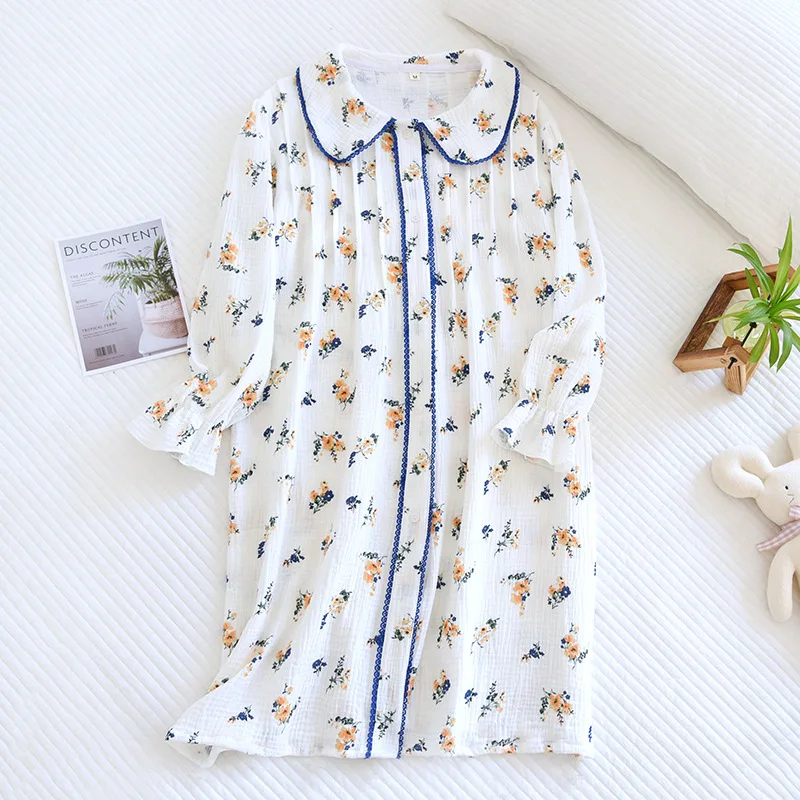 

Spring and summer new style women's nightdress Japanese cute little floral long sleeve skirt baby neck home dress nightdress