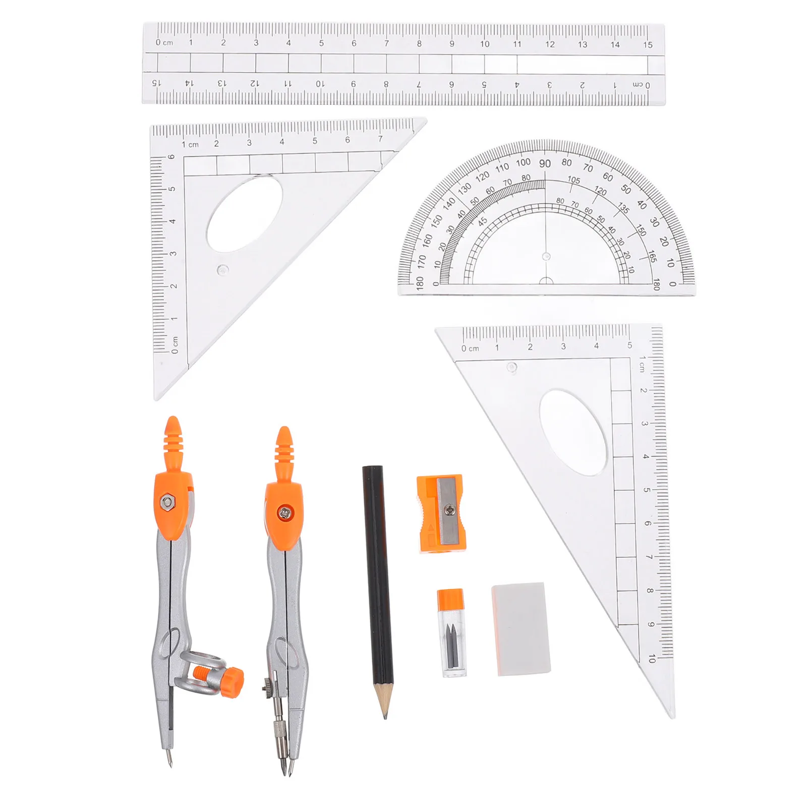 1Set Student Drawing Compass Protractor Ruler Set Plastic Alloy Multifuntional Geometry Math Supplies for School and Study