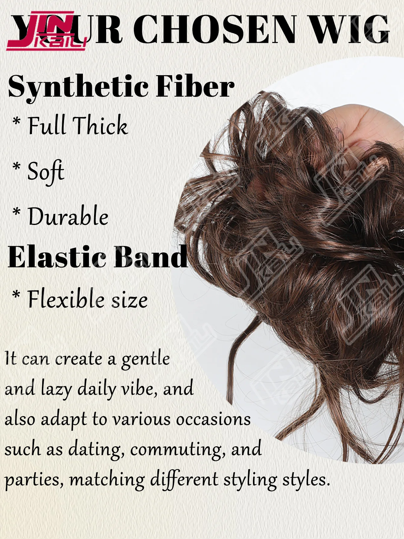 JKL Synthetic Elegant Messy Curly Elastic Rubber Band Hair Bun Fluffy Easy to Style Suitable for Daily Use