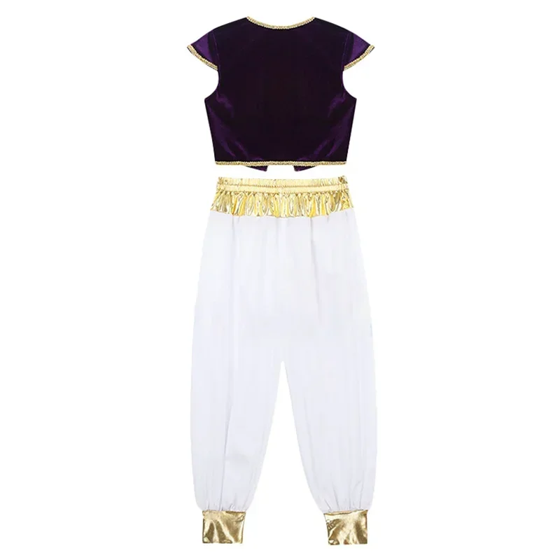 New 2025 Movie Aladdin Prince Cosplay Costume Kids Boy Uniform Cardigan Vest Pants Halloween Party Suit Comic Con Outfits