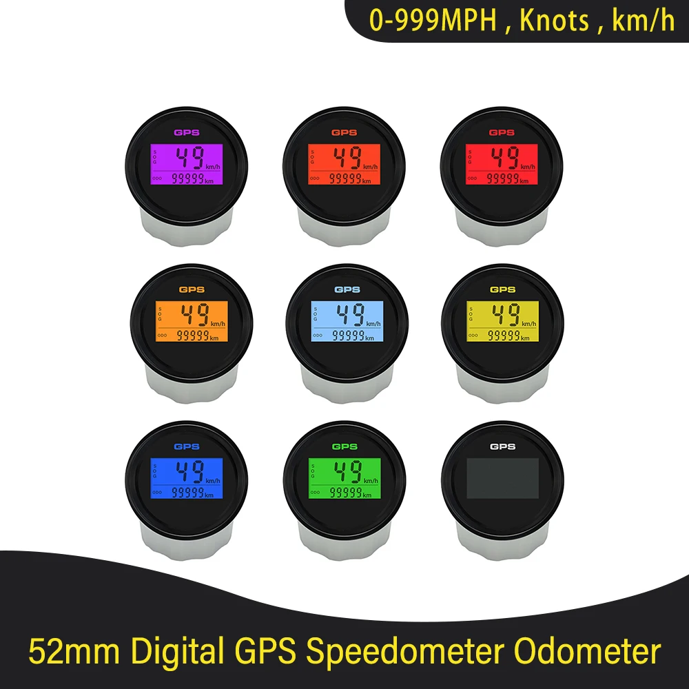 

Universal 52mm 85mm Digital GPS Speedometer Odometer 0-999Knots Km/h MPH with 8 Colors Backlight for Motorcycle Yacht 12V 24V