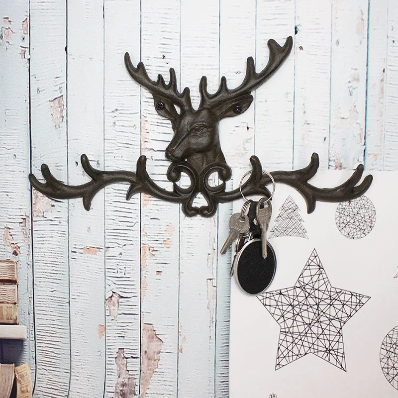 

European Cast Iron Simple Deer Head Six Hook Household Decoration Restaurant Hotel Vintage Key Coat Hook