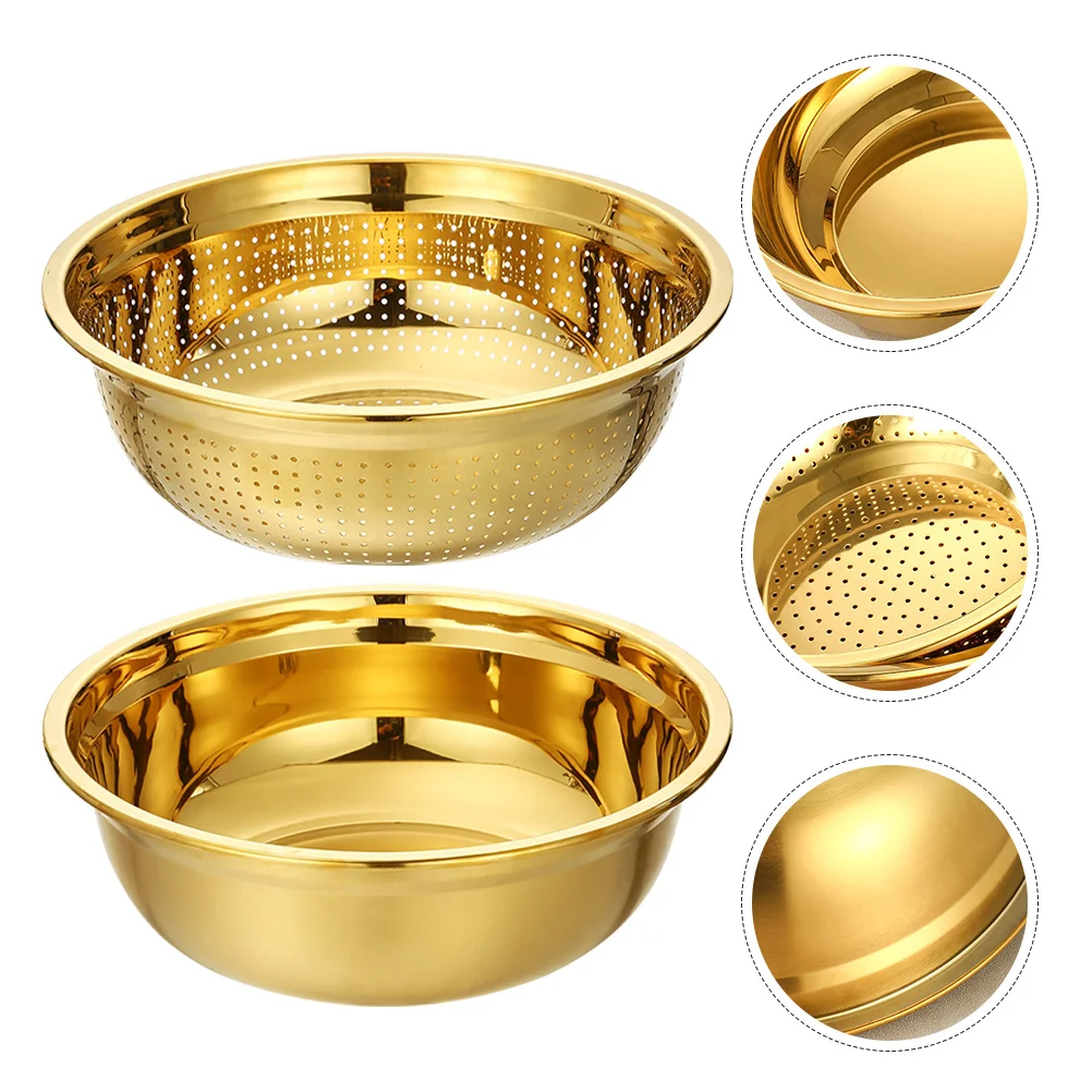 

Stainless Steel Drain Basket Draining Rice Drainer Mixing Bowl Colander Strainer Fruit Mesh Food