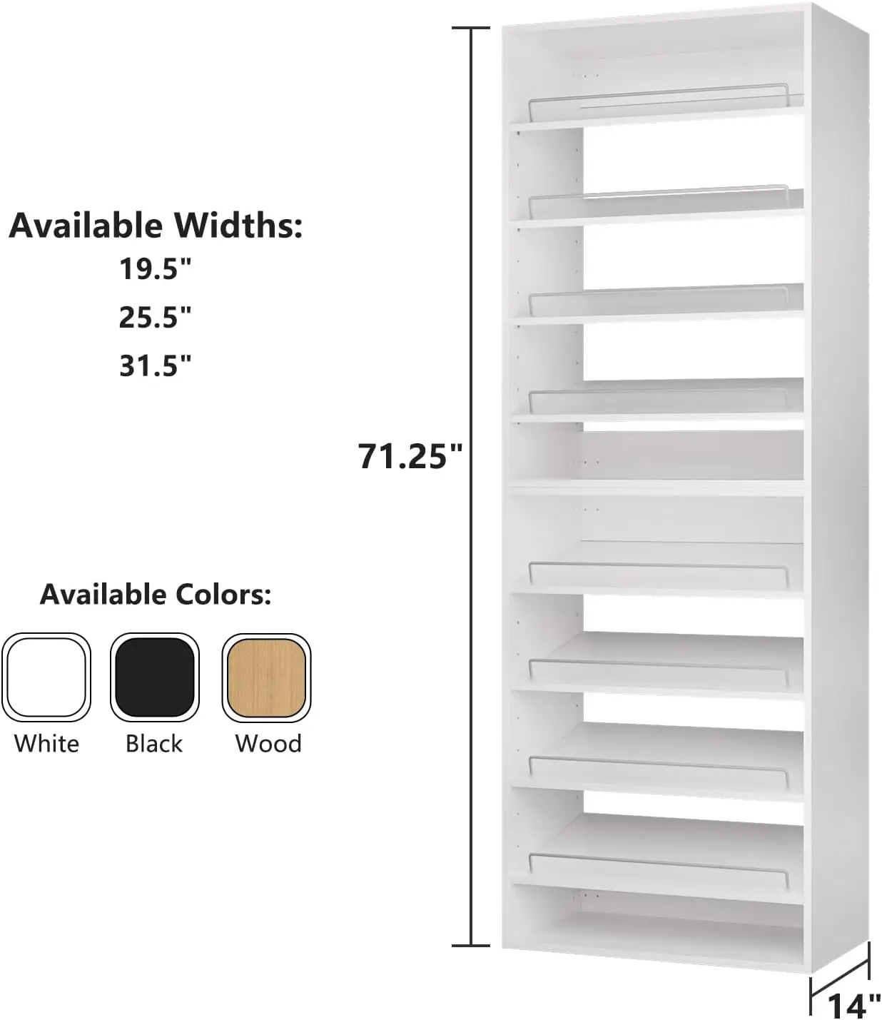 نظام خزانة ملابس معياري، رف أحذية بطول 25.5 قدم، منظم خزانة مثبت على الحائط، برج خشبي لخزائن الملابس الكبيرة