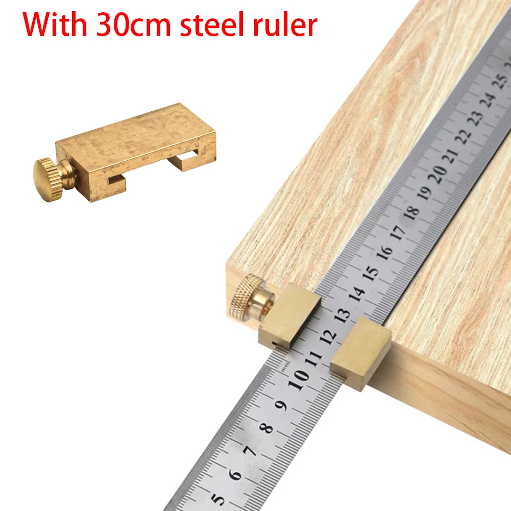 Steel Ruler Positioning Block with Brass Angle Scriber Perfect Tool for Professional Carpenters and Woodworking Enthusiasts