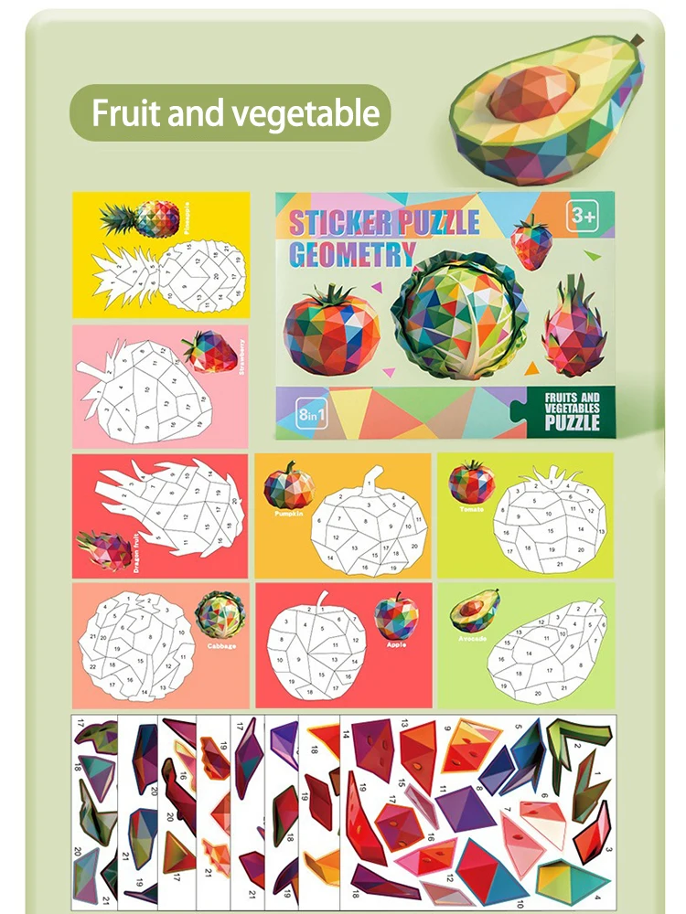 3D-Puzzle-Aufkleber DIY-Bastelsets Tier-Collage 5 Themen Zurück-zur-Schule-Geschenk Kreatives Lernset 9-teilig mit Clips – Detail 12