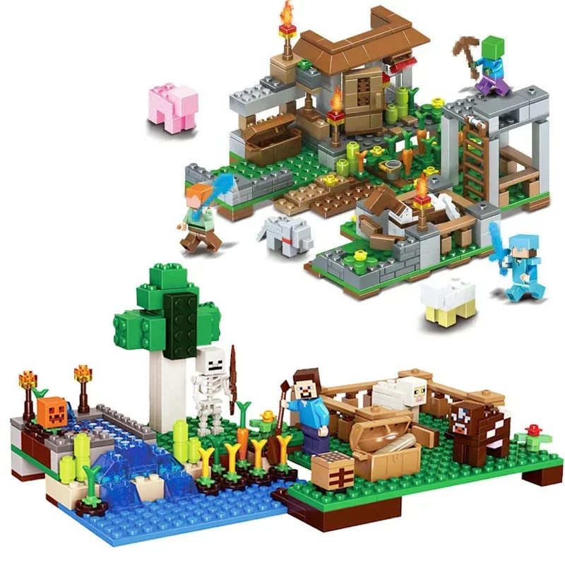 My World Village Farm House Steve ビルディングブロックおもちゃと互換性あり子供の誕生日のためのクラシックな建物モデル