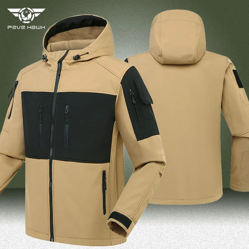 Military Waterproof Jackets Men Winter Fleece Warm Shark Skin Hooded Jacket Outdoor Army Wear-resistant Soft Shell Cargo Coat