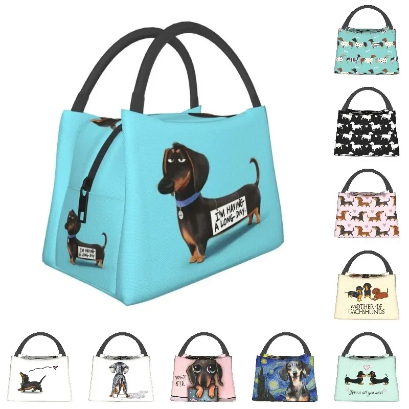 Kawaii Dachshund Insulated Lunch Bags for Women Portable Wiener Badger Sausage Dog Cooler Thermal Bento Box Office Picnic Travel