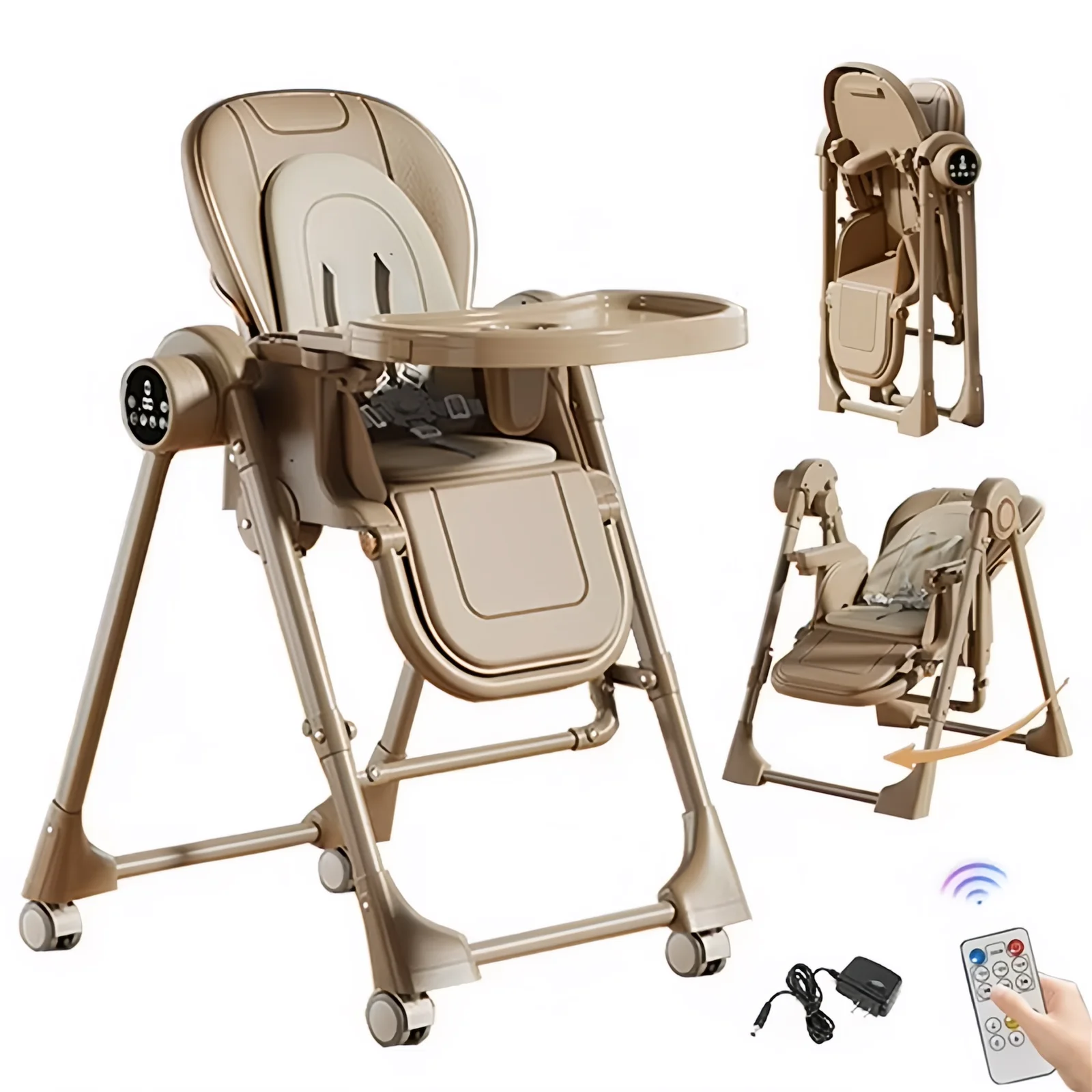 3-in-1 Baby Eetstoel met Soepele Schommel en Ombouwbare Ligstoel voor Comfortabel Eten en Slapen