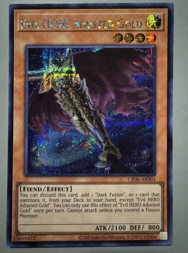 Yugioh KONAMI Duel Monsters CR06-AE003 Evil HERO Adusted Gold Secret Редкая азиатская английская коллекция мятная карта