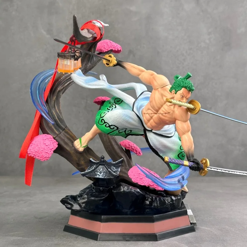 Pirata samurai tigre gk anime wano country samurai três espadas estilo led figura de luz estátua modelo cor cheia spray limitado